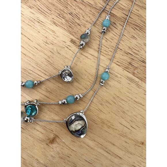 Ballet Teal Pearl Stone Three-Strand Fashion Statement Necklace Jewelry NEW - Picture 6 of 11